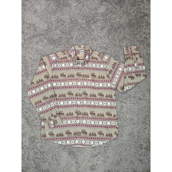 OutdoorLife Button-Down Shirt Brown Moose Tree Graphic Print Mens Size Medium - Picture 1 of 10